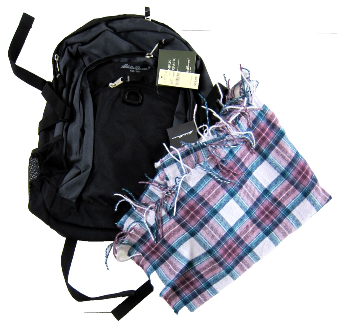 NWT Eddie Bauer Pink Green Fire Light Neck Scarf Black Grey Campus Backpack