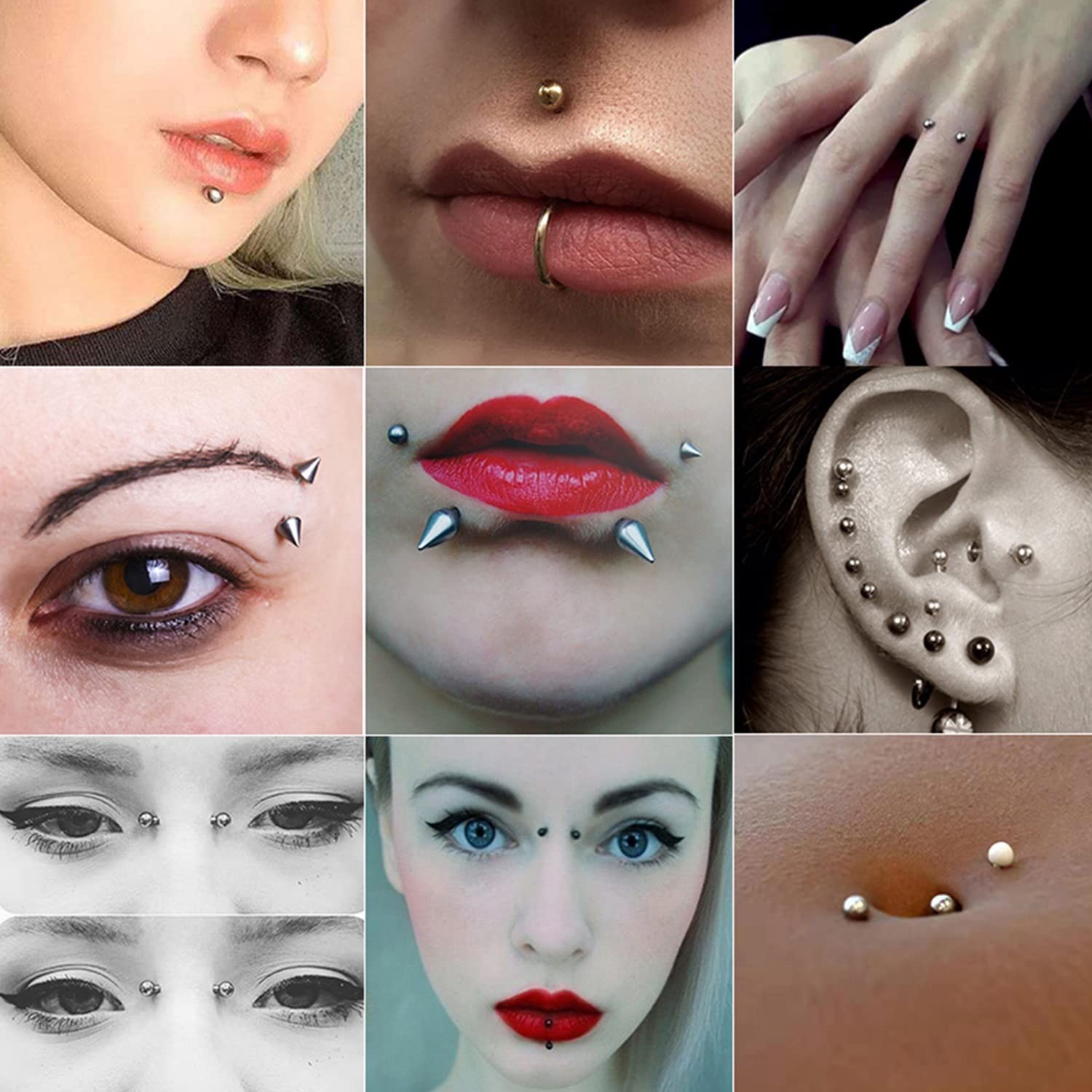 TEN MIRO Fake Eyebrow Ring Lip Labret Studs Replacement Balls Silver