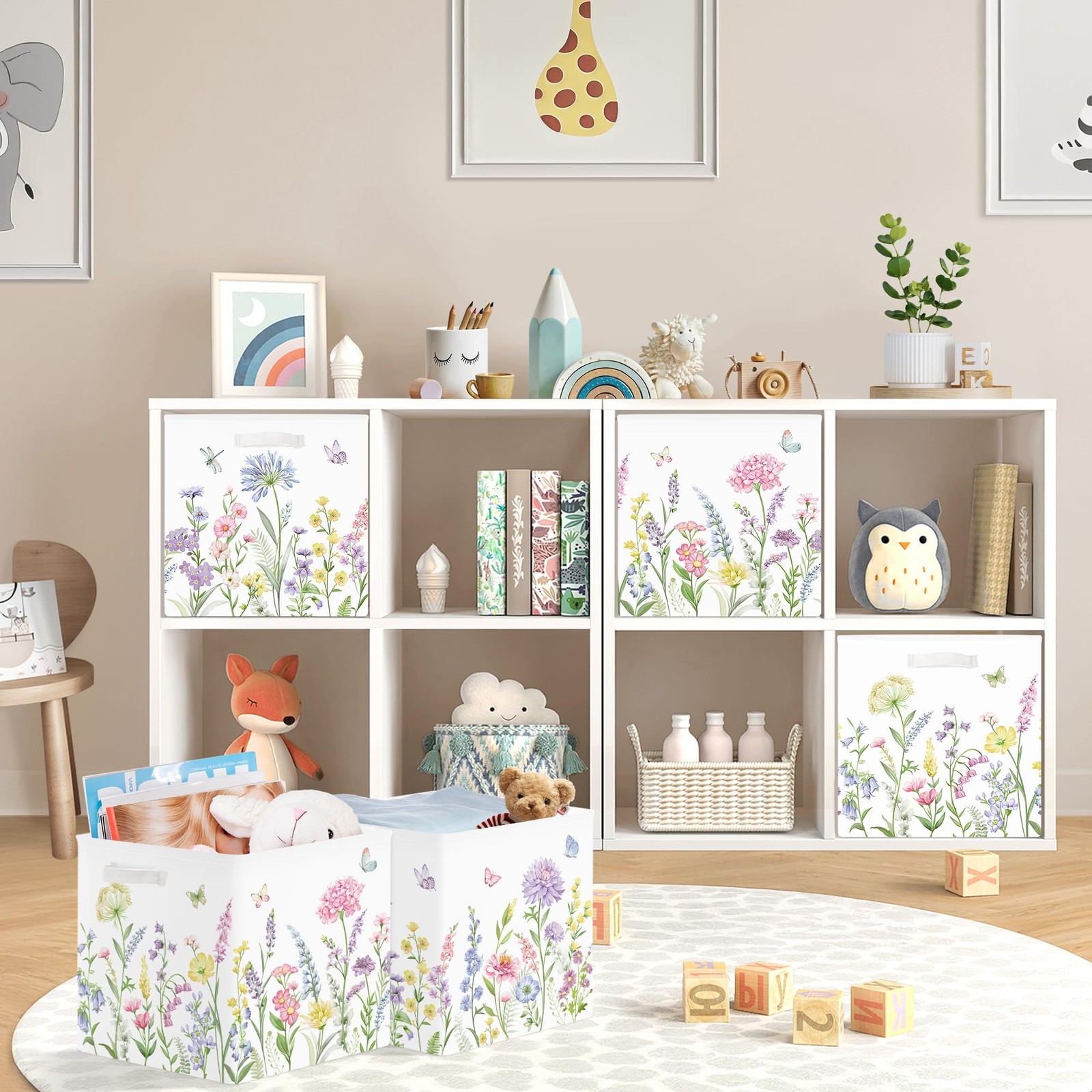 11.8" Spring Summer Flower Cube Storage Organizer Set 3Pcs Wild Plants Cube S...