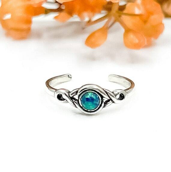 Green Opal Toe Ring 925 Sterling Silver Twist Toe Ring Midi Ring