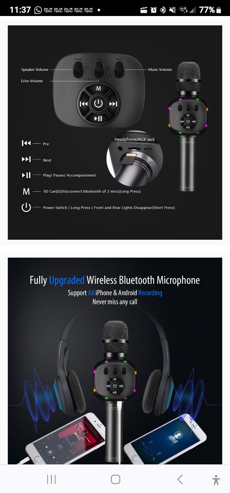 BONAOK WIRELESS BLUETOOTH 3 IN 1 KARAOKE MICROPHONE HANDHELD SPEAKER