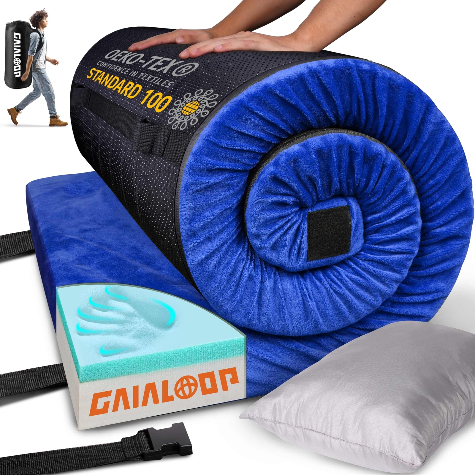 3 Inch Thick GAIALOOP Memory Foam Camping Pad Futon Mattress, Portable Floor ...