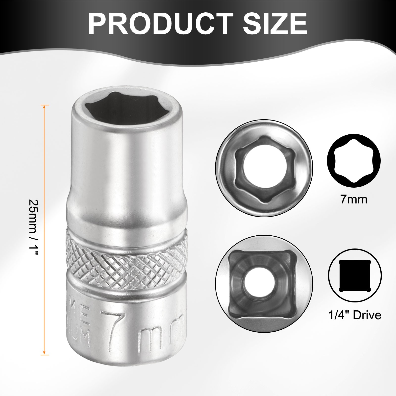 5pcs 6 Points Deep Socket 1/4" Drive 7mm Nickel Plating Flip Sleeve 1" Long