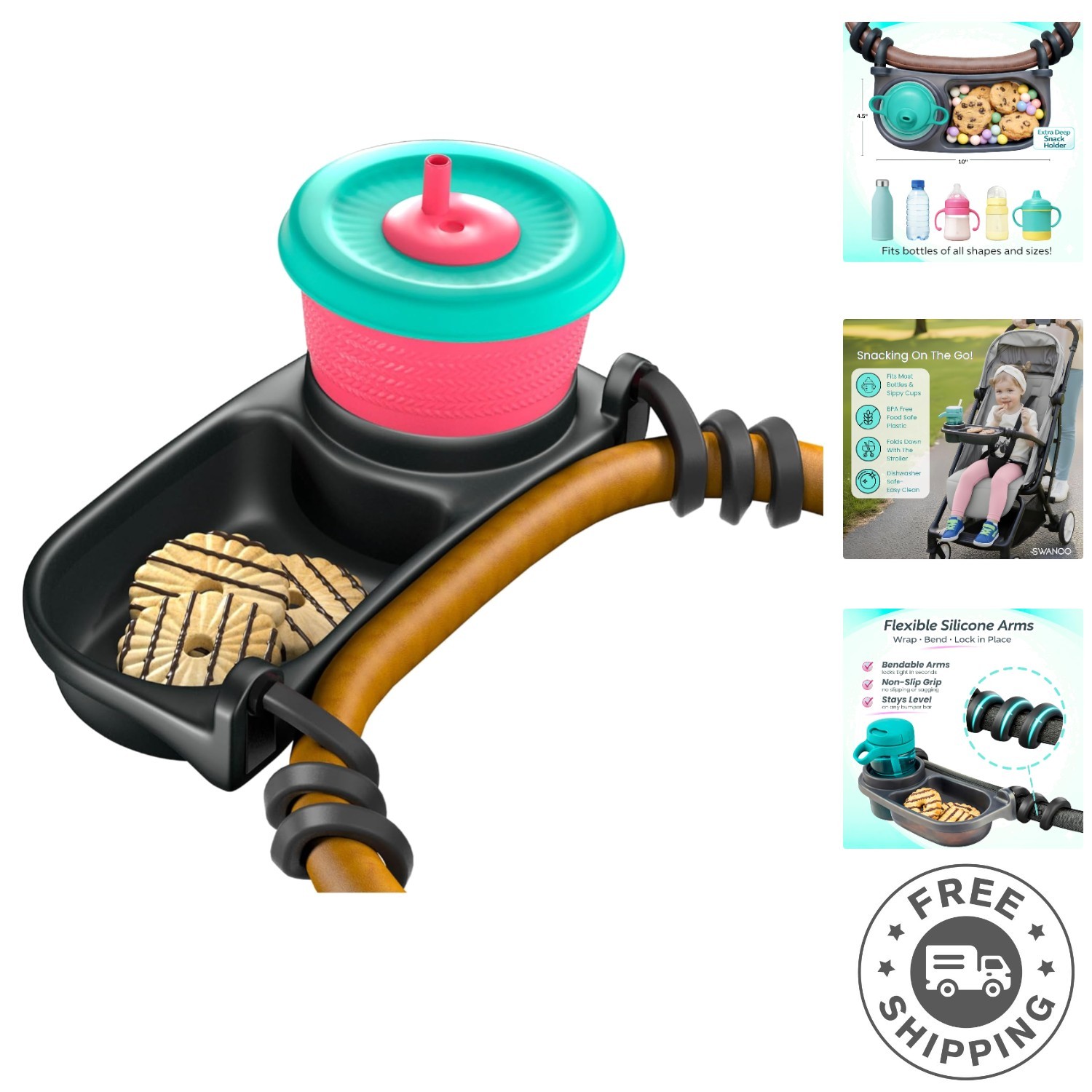 Snack Tray for Strollers: Easy Install & Dishwasher Safe - Perfect for Outings