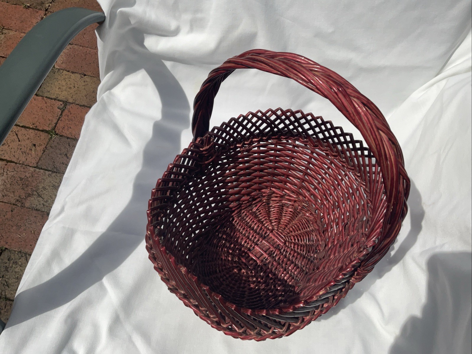 Decorative Basket Red Maroon Handle 12” Tall Unique