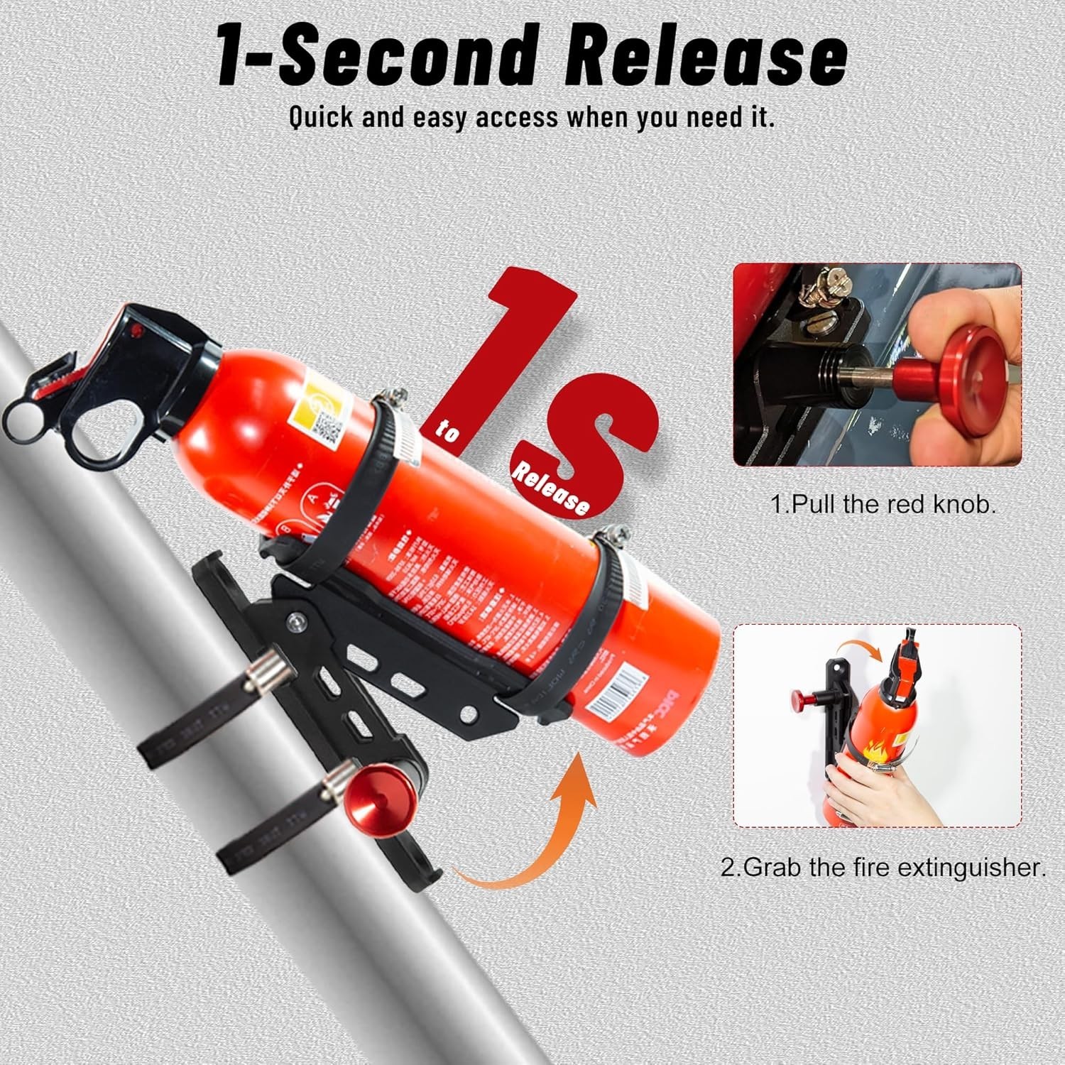 Quick Release Fire Extinguisher Mount - Aluminum Adjustable UTV Roll Bar Fire Ex