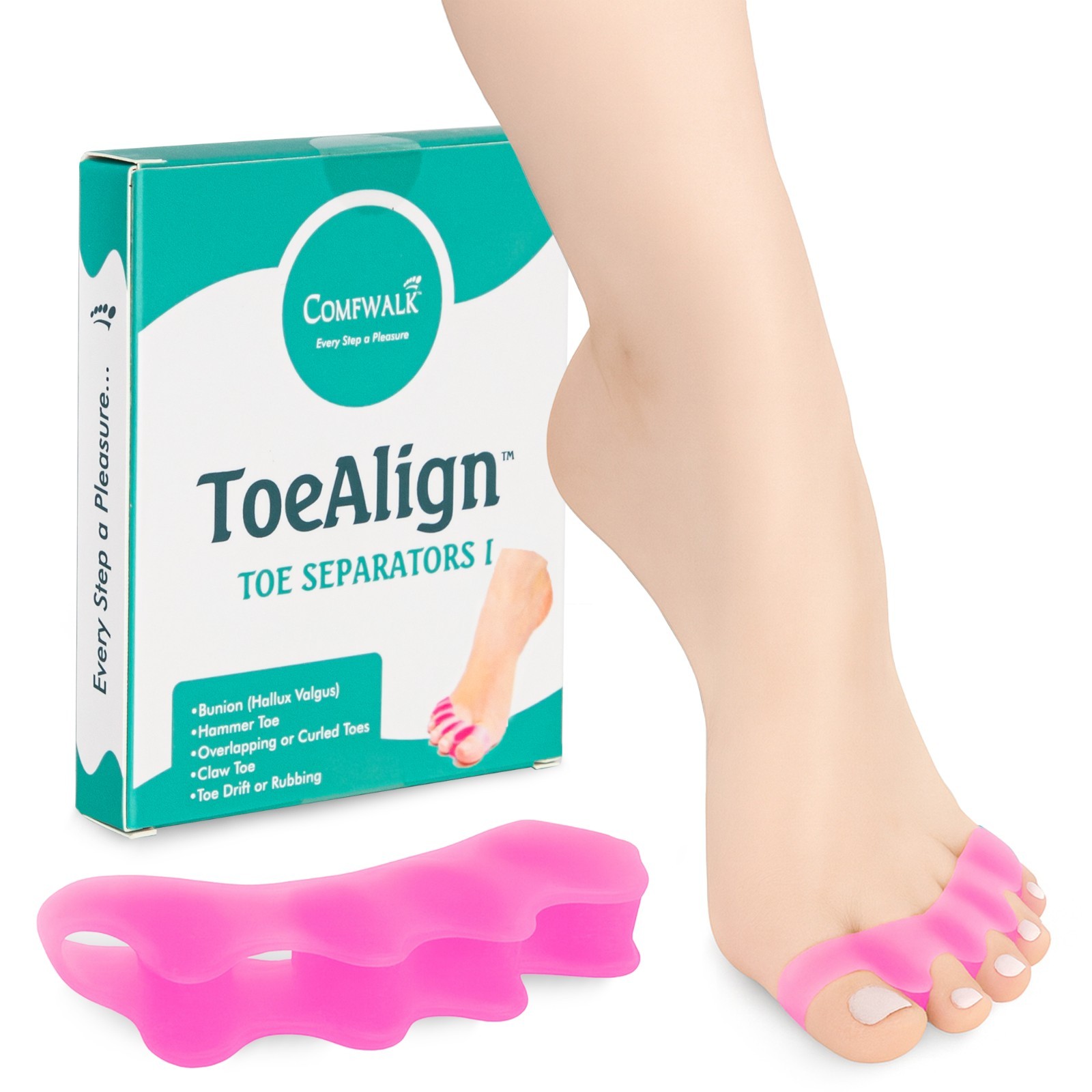 Comfwalk® ToeAlignTM – Toe Separators & Bunion Corrector for Men & Women –
