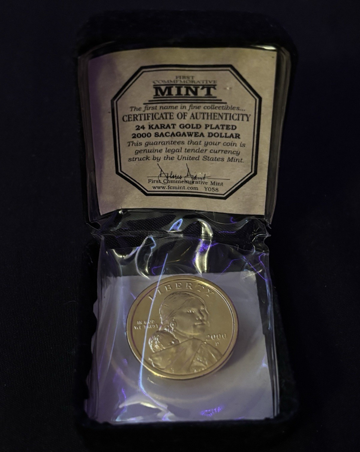 2000-D Sacagawea Native American $1 Dollar 24K Gold Plated Business COA