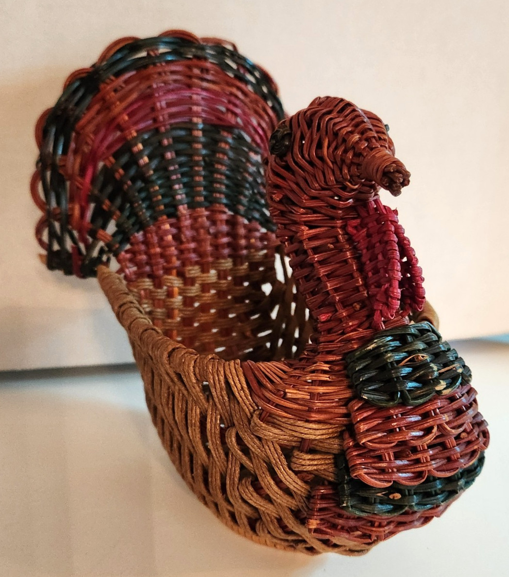 Turkey Shaped Wicker Basket Table Decor Thanksgiving Fall Centerpiece Rustic