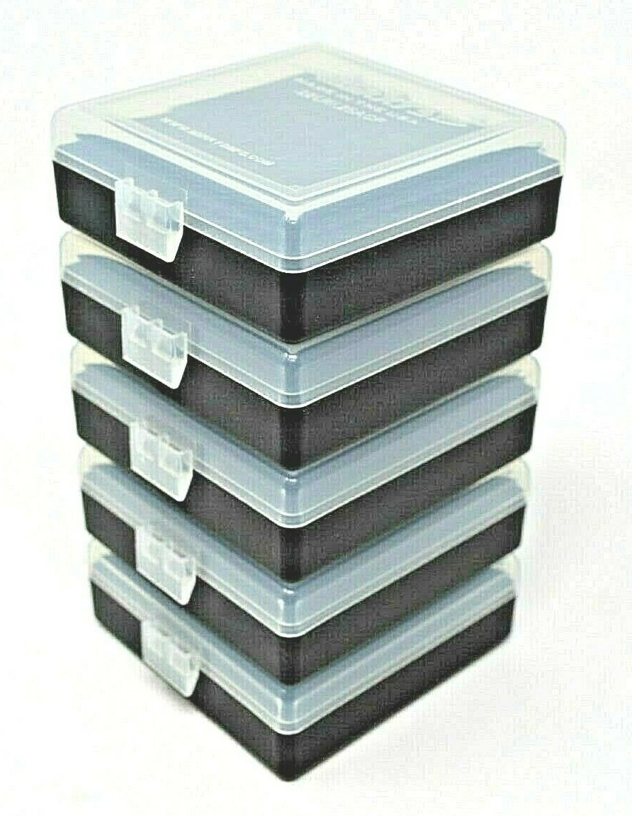 22 lr Ammo Box / Case / Storage (5 PACK) Capacity 100 / CLEAR TOP - BLACK BOTTOM