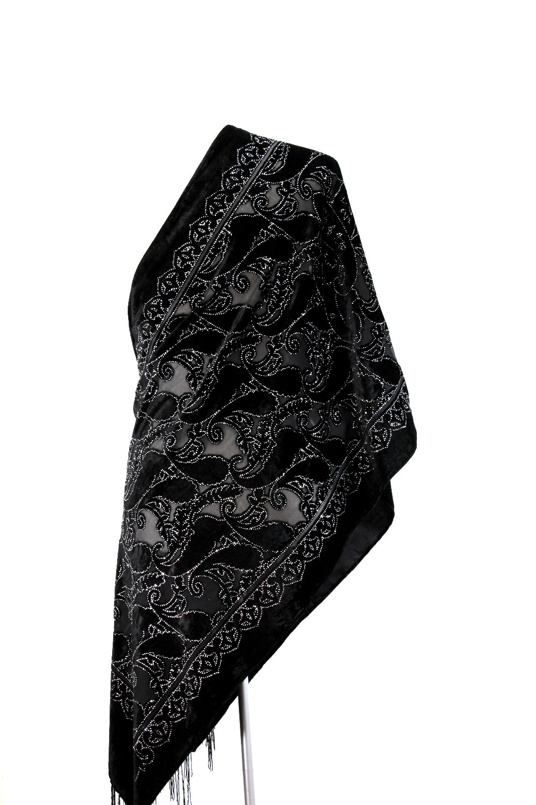 Elegant Style All Black Floral Color Flower Silk Burnout Velvet Shawl Scarf Wrap
