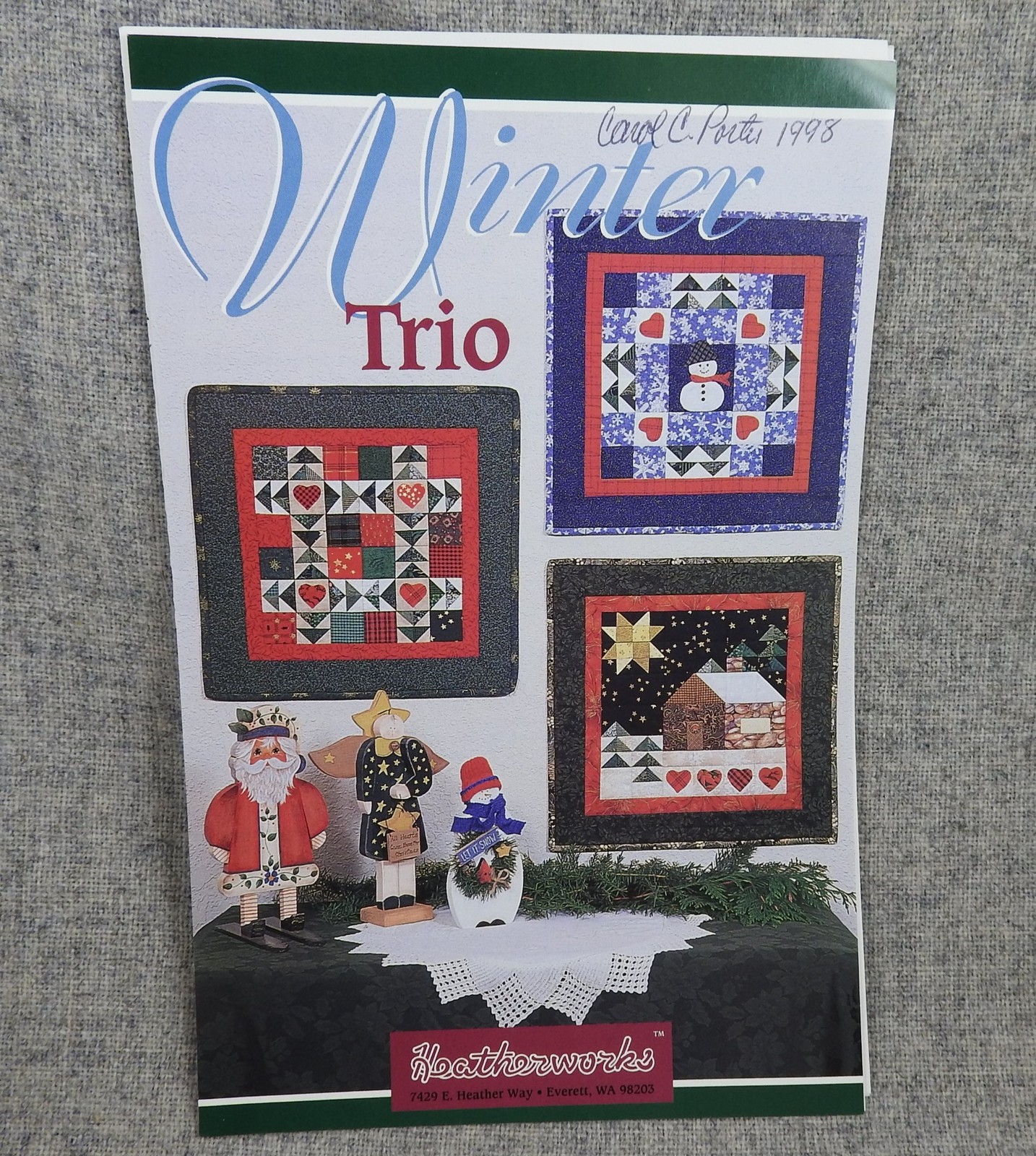 Winter Trio Snowman Hearts Cabin Pieced Wall Quilt Pattern Heatherworks Uncut