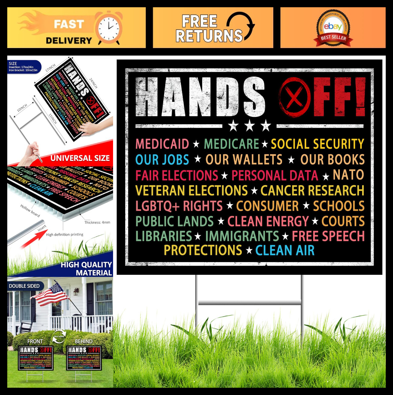 Anti-Trump Protest Signs | Double-Sided Yard Sign Against Racism & Hate | 18x24"