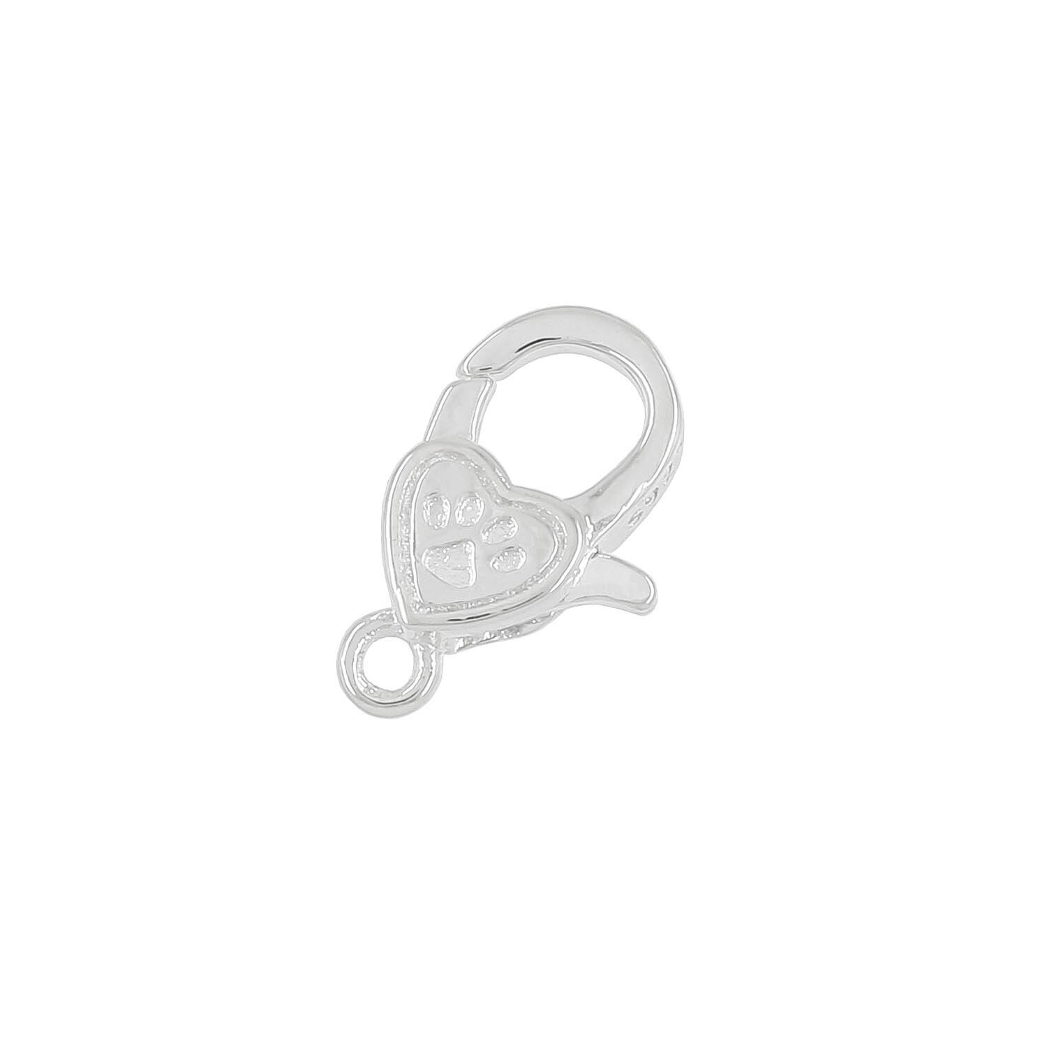 Sterling Silver Paw Print on Heart Lobster Claw Clasp #97120