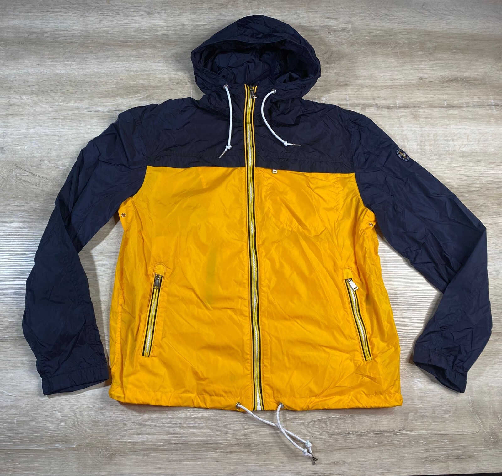 NWOT Polo Ralph Lauren Mens Jacket Navy Blue Yellow L Windbreaker Hooded Zip