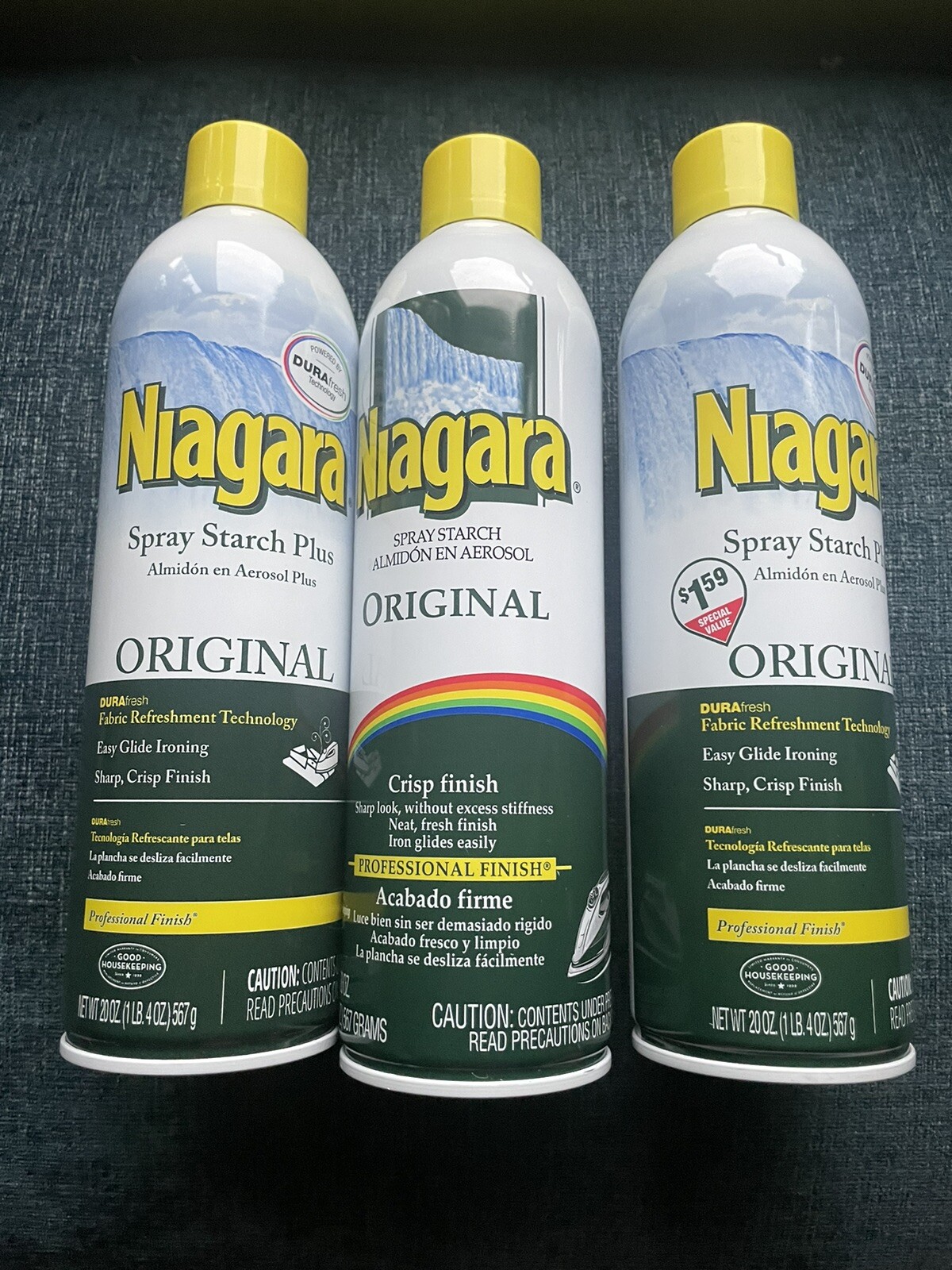 Lot of 3 - Niagara Original Finish Ironing Spray Starch (20 oz) Pro Finish NEW