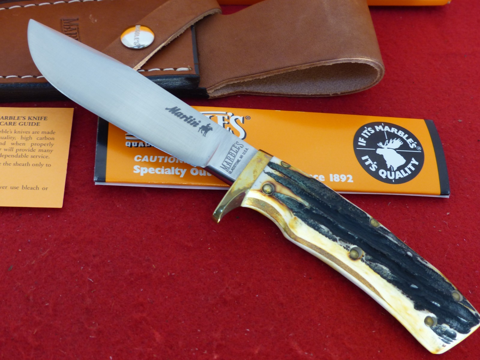 Marbles Gladstone USA Campercraft MARLIN 2000 mint fixed blade Sheath knife
