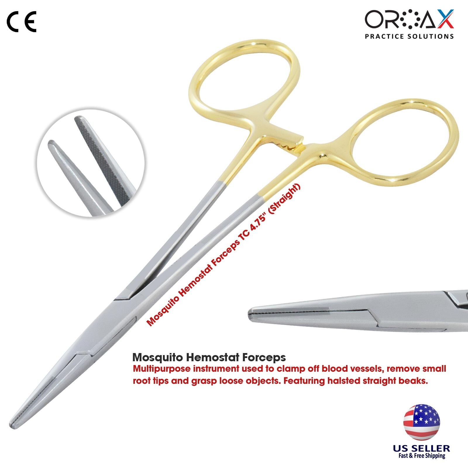 Pinza hemostática Mosquito TC STRAIGHT para bloqueo de tejido quirúrgico OROAX