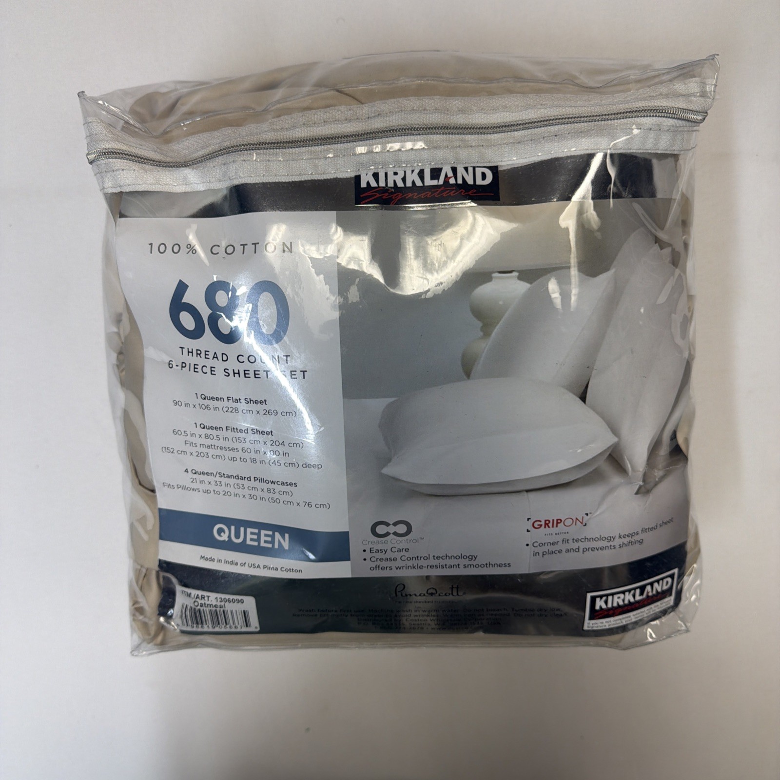Kirkland Signature 680 Thread Count 6 Pieces Sheet Set. Queen Color Oatmeal