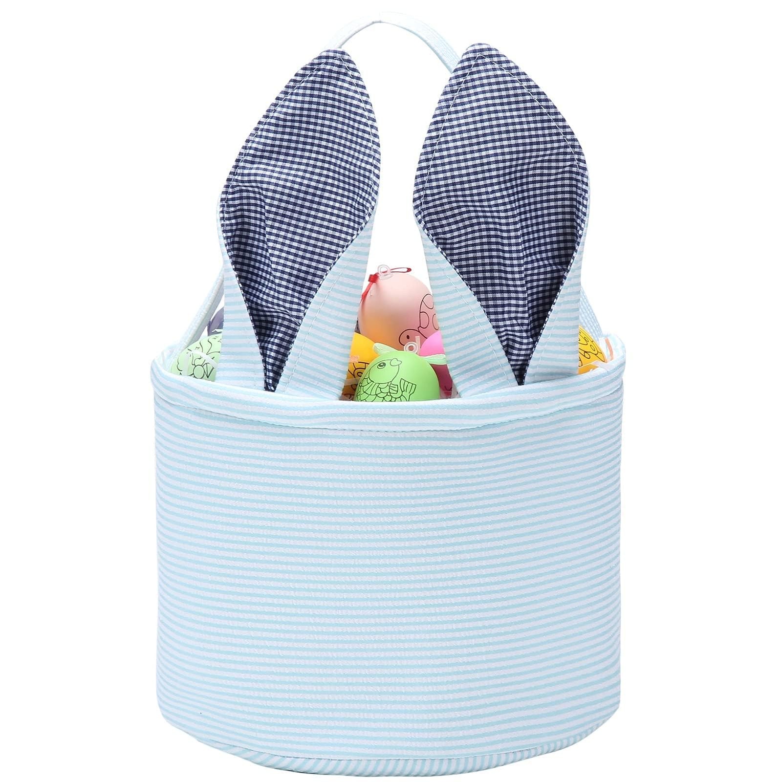 Easter Basket Seersucker Egg Hunt Bunny Baskets for with Cute Rabbit Ears Str...