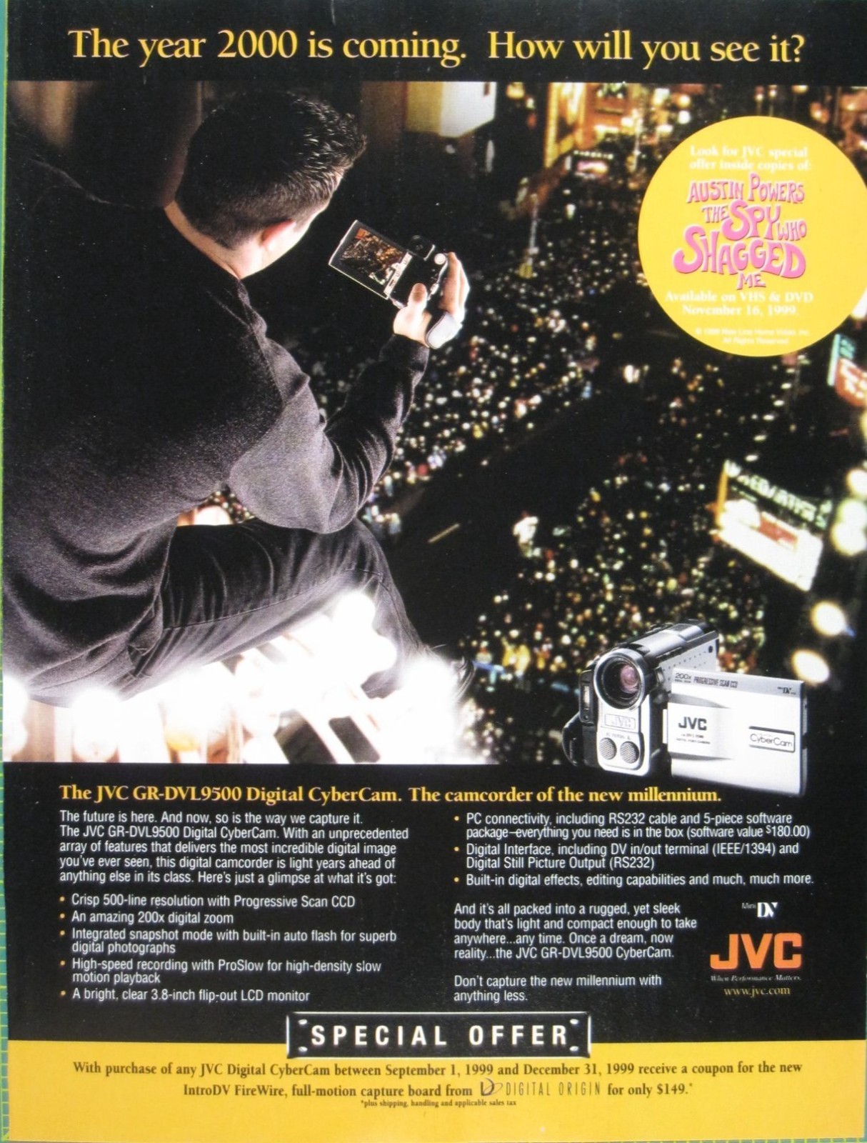 Print Ad The Year 2000 JVC GR-DVL9500 Digital CyberCam Camcorder Millennium Look