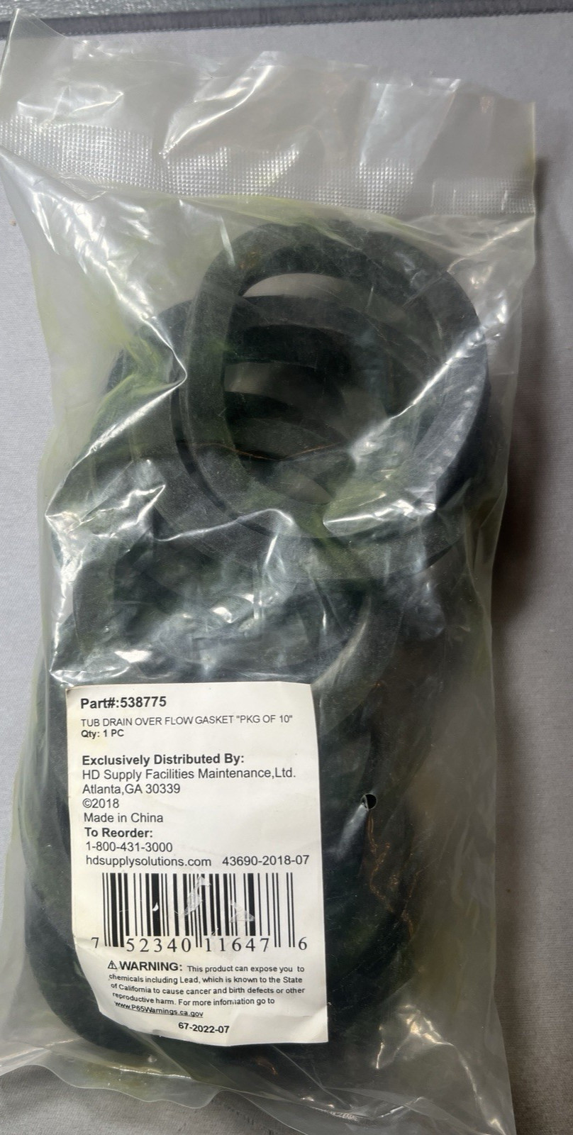 Waste and Overflow Gasket RUBBER Tub DRAIN - PACKAGE OF 10