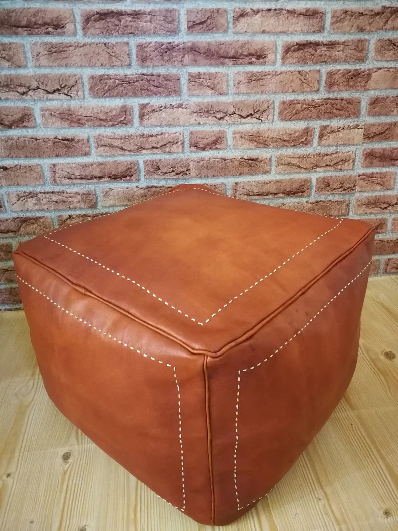 Ottoman Leather Footstool New 20'' Genuine Square Moroccan Boho Pouffe Unstuffed