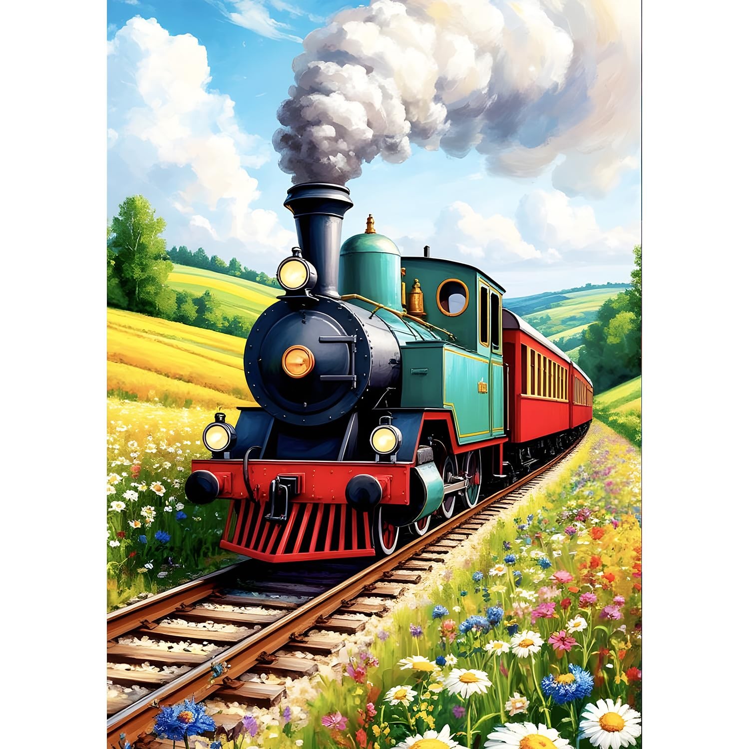 Steam Train Diamond Painting Kits for Adults Beginners, 5D Wildflowers Diamond..