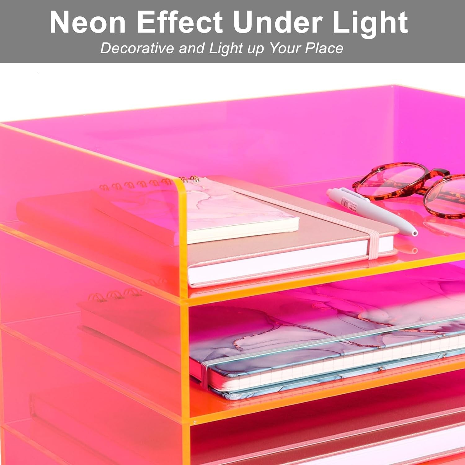 Acrylic File Organizer Desk 4 Tiered Stackable Letter Tray Office Paper Storage