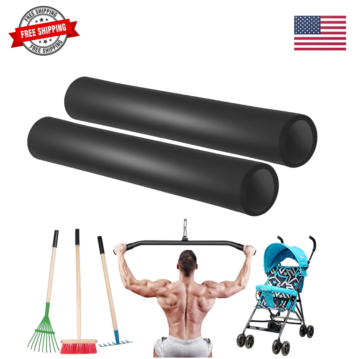 Foam Handle Grip Covers, 1 Pair Anti-Slip NPVC Tubing Sleeves Comfort Grip fo...