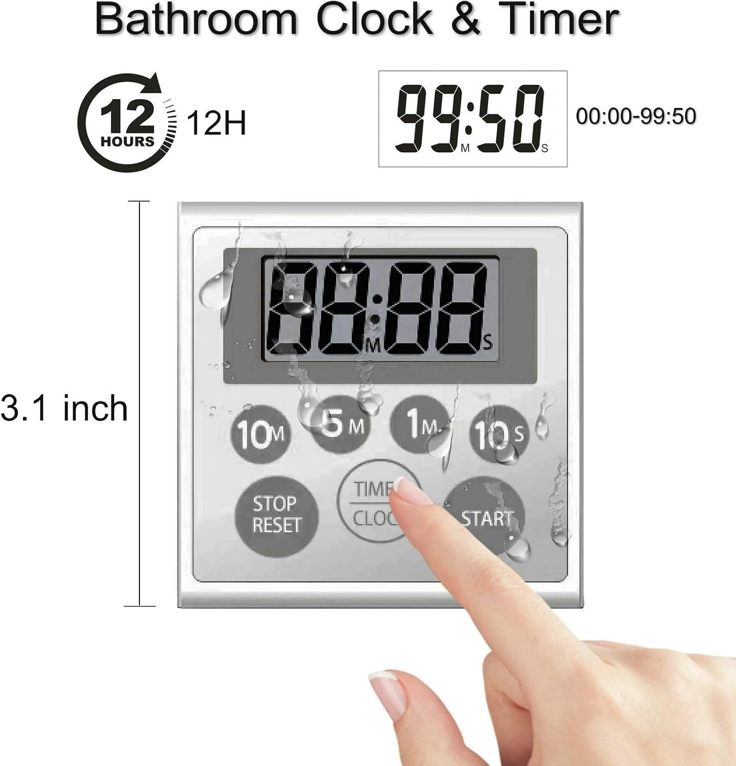 Digital Timer Waterproof Shower Timer Shower Clock Bathroom Kitchen Timer wit...
