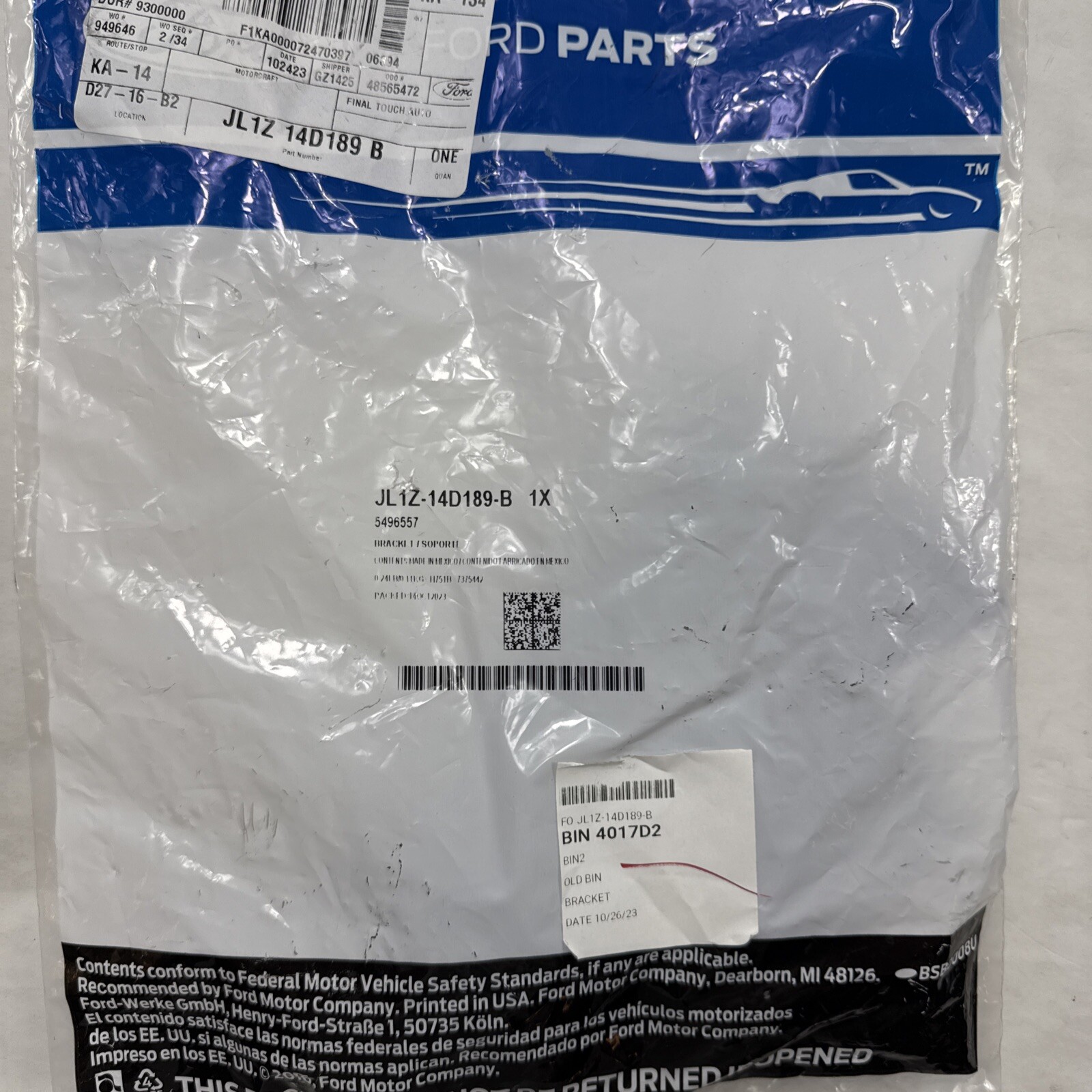 Genuine OEM Ford Bracket JL1Z-14D189-B