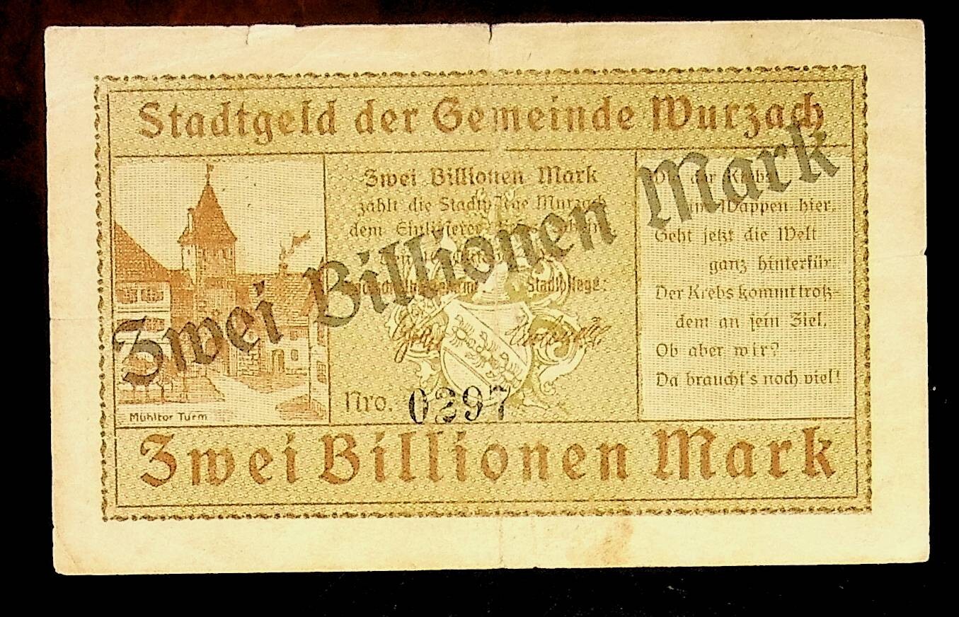 1923 Germany WURZACH 2.000.000.000.000 / 2 TRILLION MARK