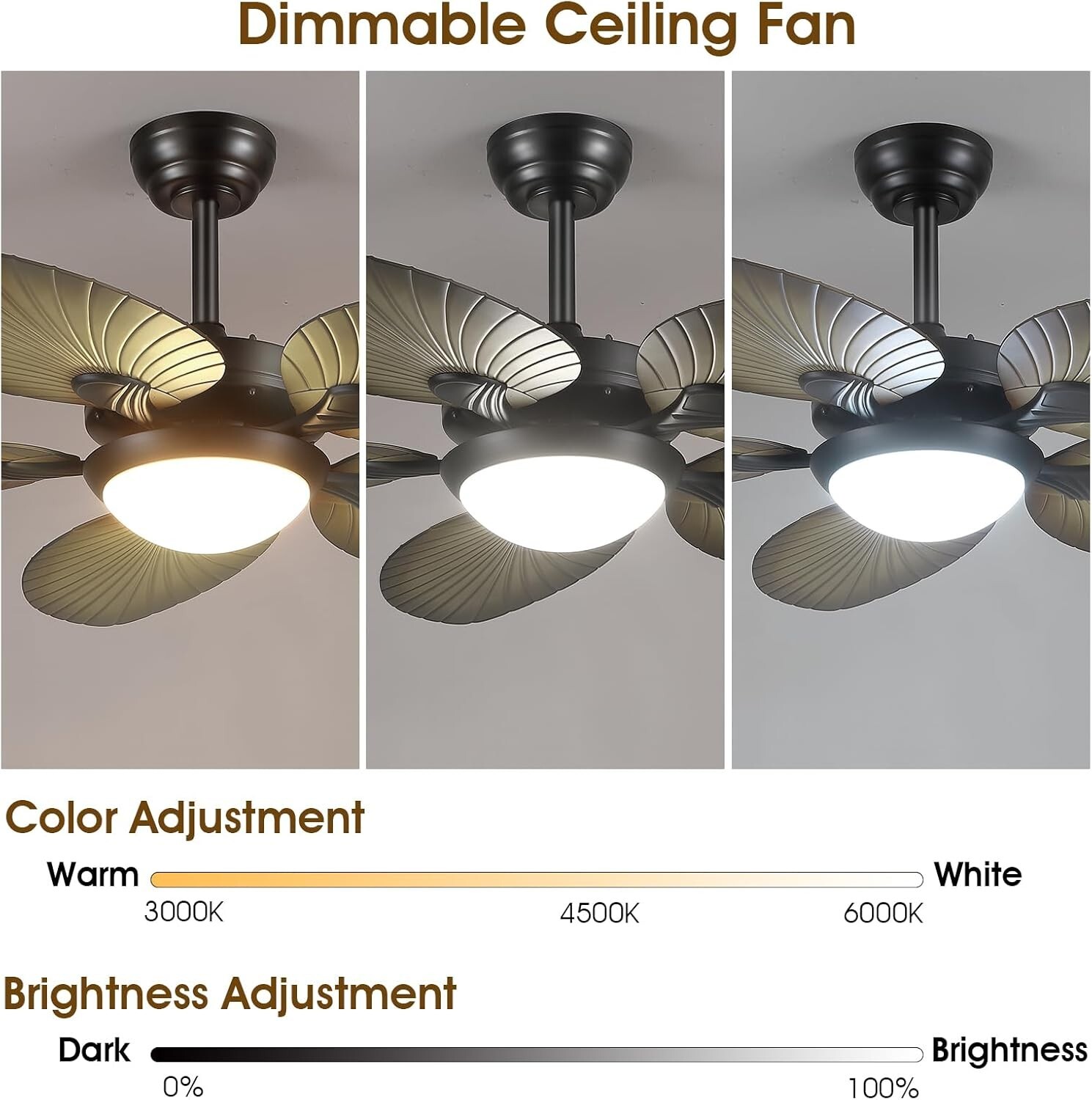 44" Tropical Palm Leaf Ceiling Fan with LED Lights Remote/APP Control