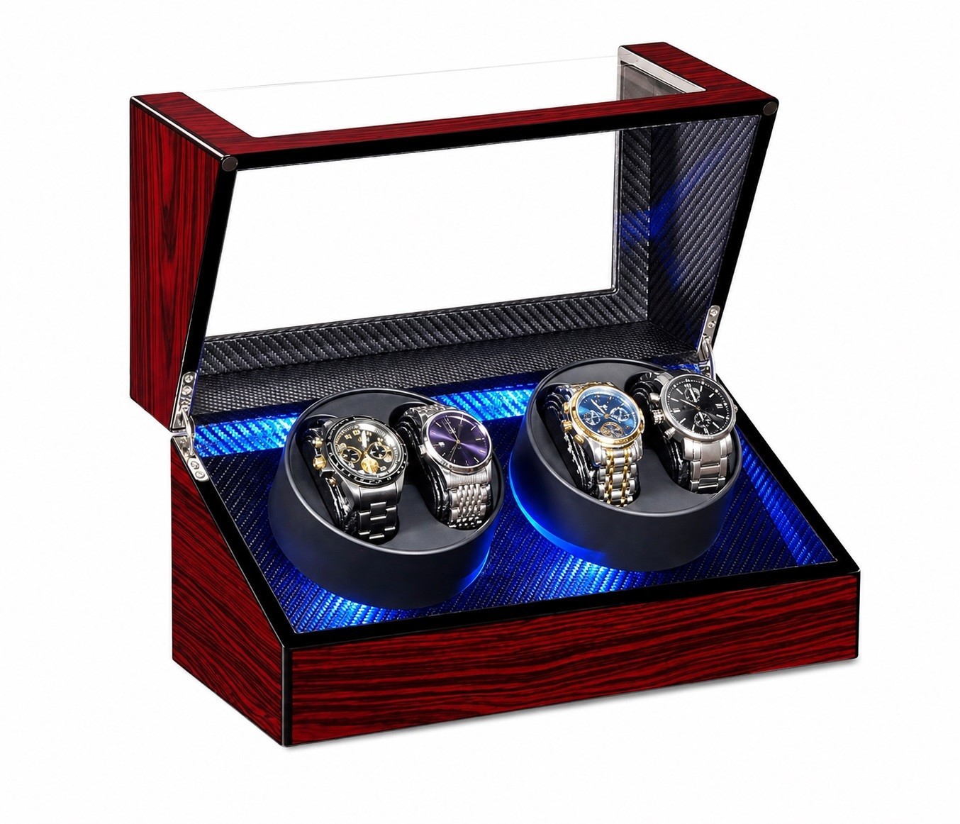Watch Winder Display Case 4 Slot Luxury LED Light Automatic Turner Storage Box