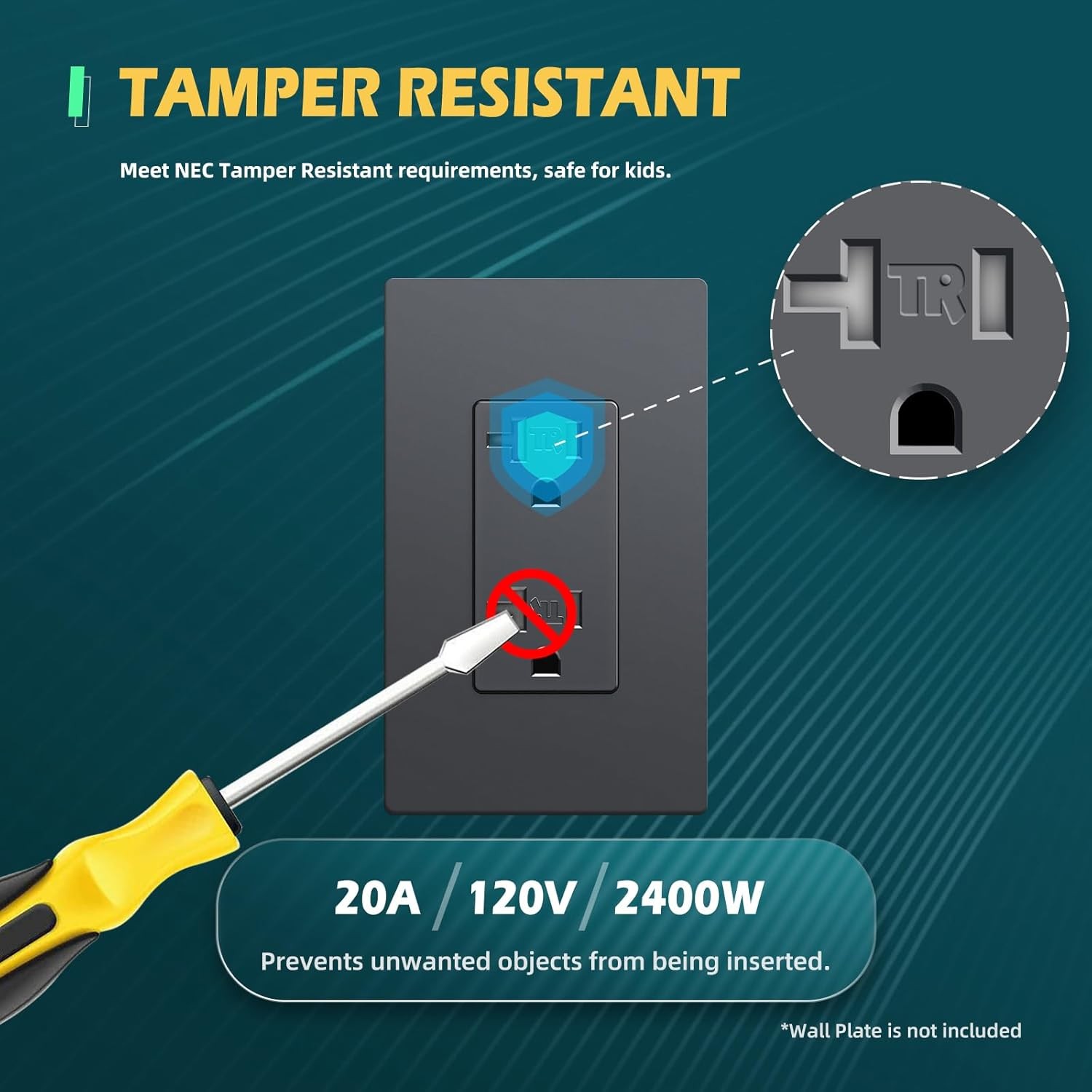 TOPELER Black Decora Electrical Wall Outlets,Tamper-Resistant Duplex Receptacle