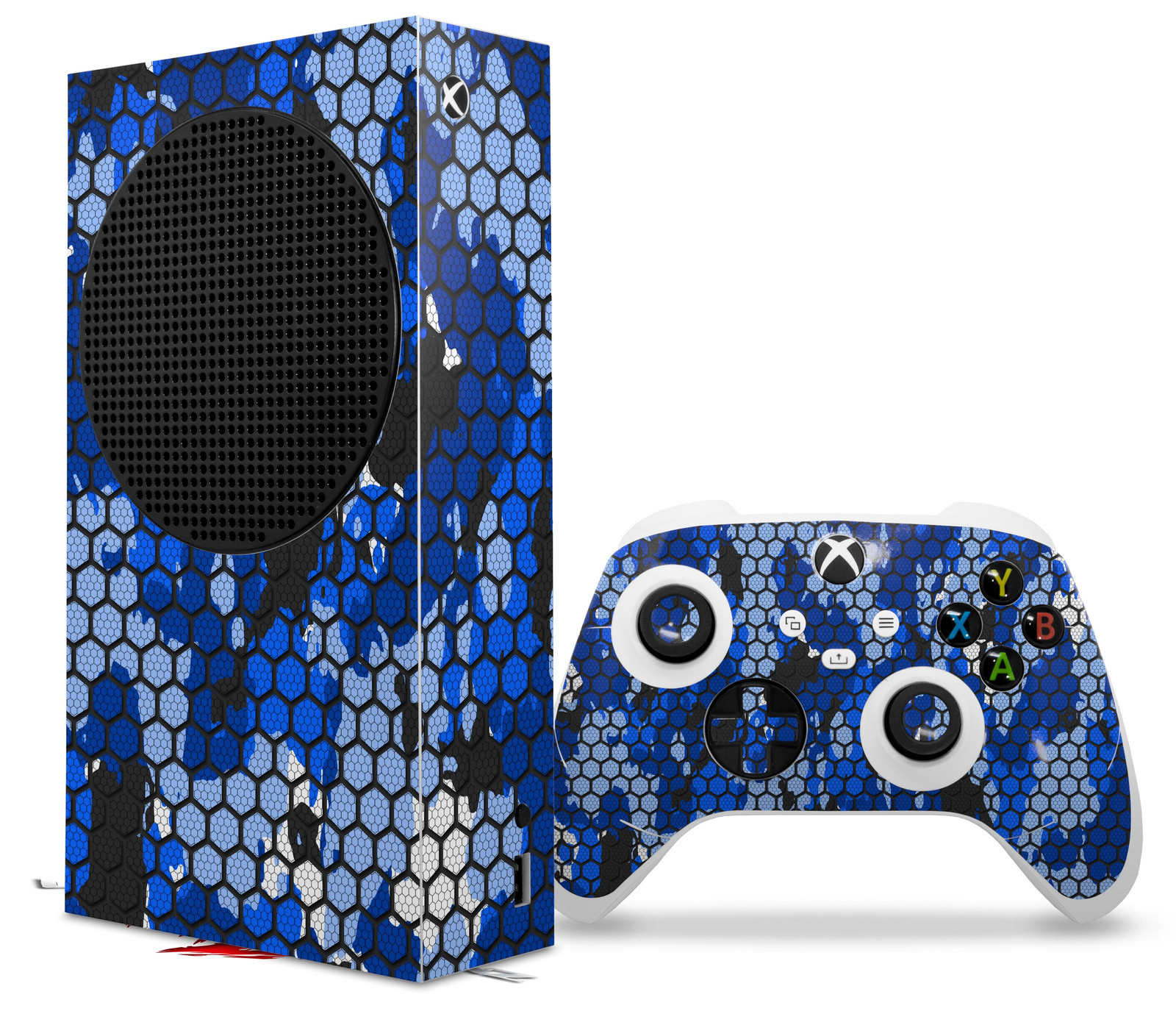 Skin Wrap for XBOX Series S Console Controller HEX Mesh Camo 01 Blue Bright