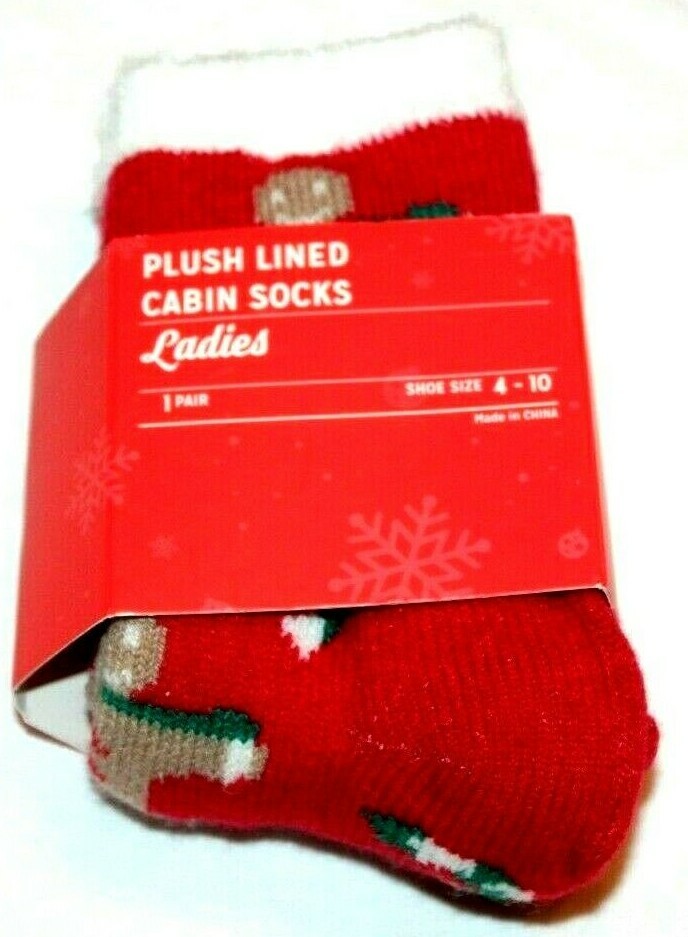Ladies' Christmas Holiday Plush Lined Cabin Socks  Gingerbread & Candy Canes