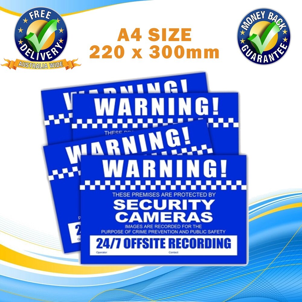4 PACK Warning CCTV Security Surveillance Camera Sticker Sign 220x300mm