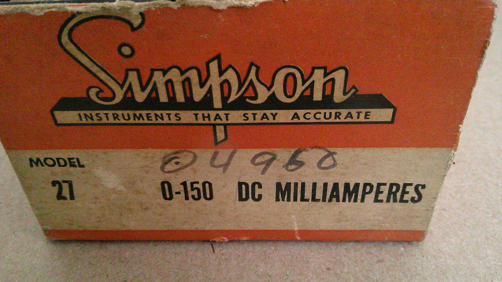 NEW OPEN BOX SIMPSON MODEL 27 METER, 0-150 DC MILLIAMPS.
