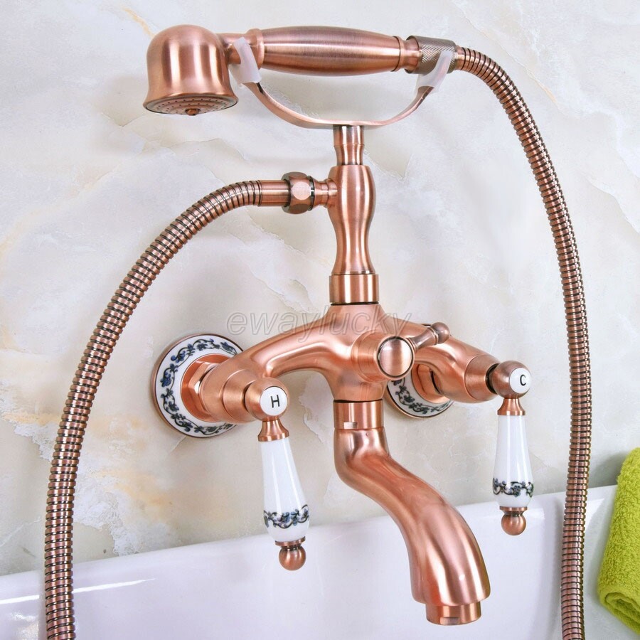 Bathroom Plumbing Antique Red Copper Clawfoot Tub Faucet With Hand Shower wna314
