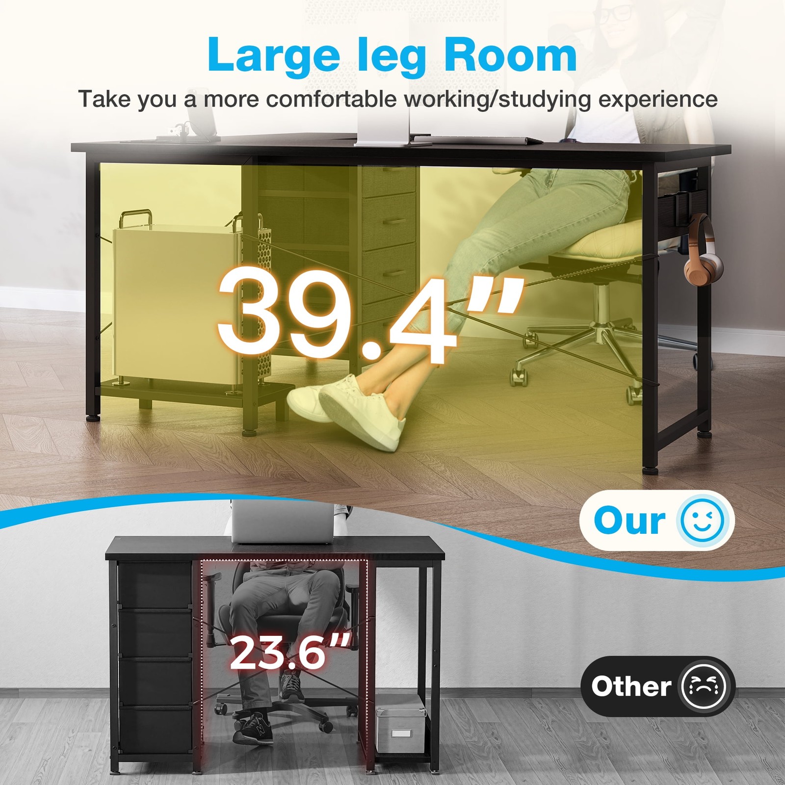 L Shaped Computer Desk with Charging Station, 53 Inch PC Table Study Desk 4 T...