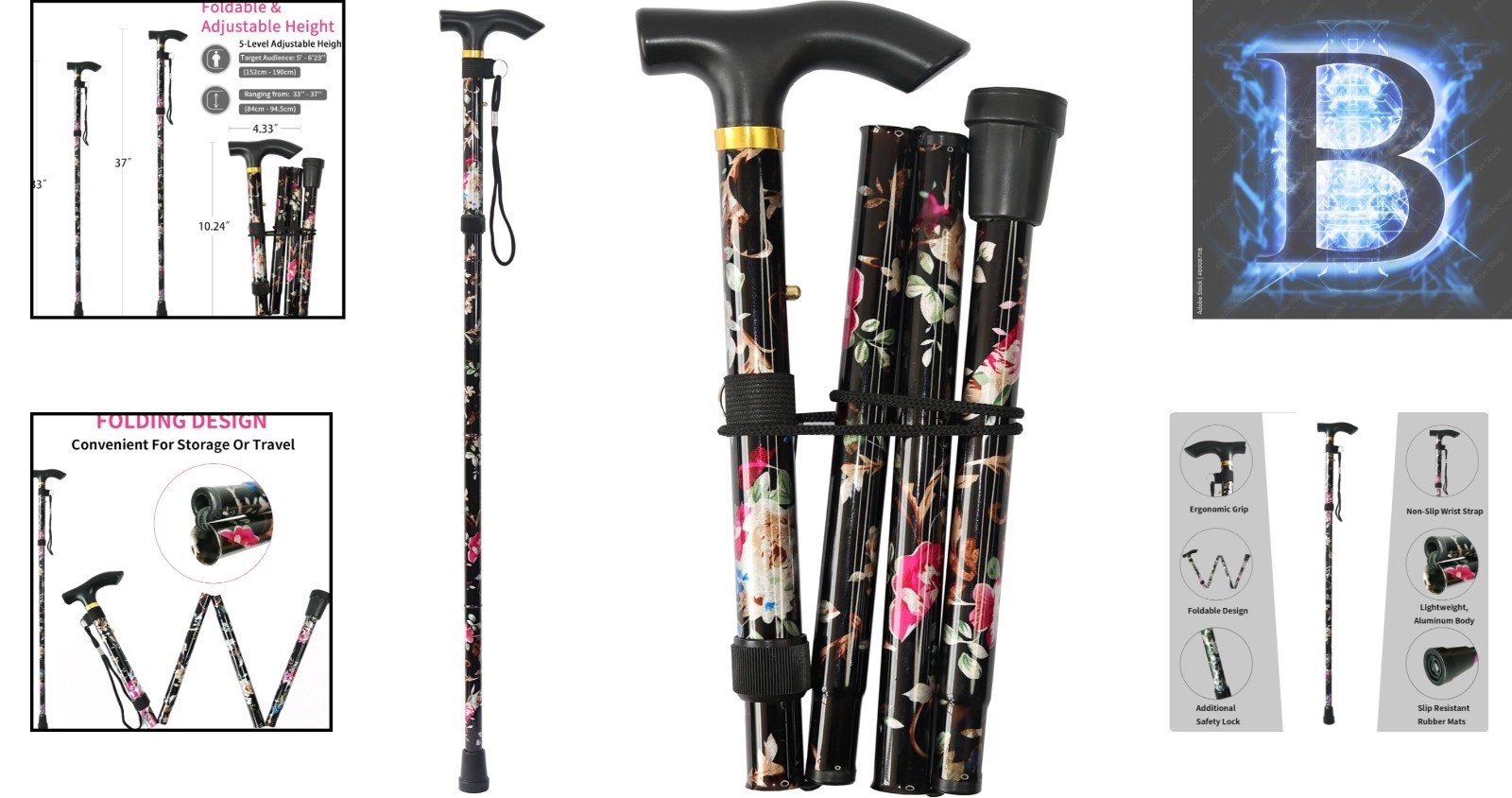 Lightweight Portable Folding Cane with Slip-Resistant Tip - User Friendly Design