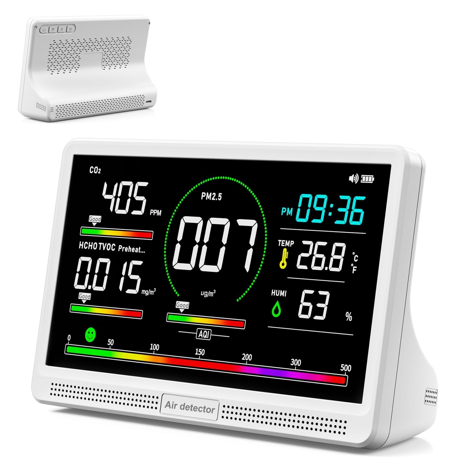 16 in 1 Air Quality Monitor Indoor 7" Display 9 AQI+7 AQI Alerts,Portable Air...