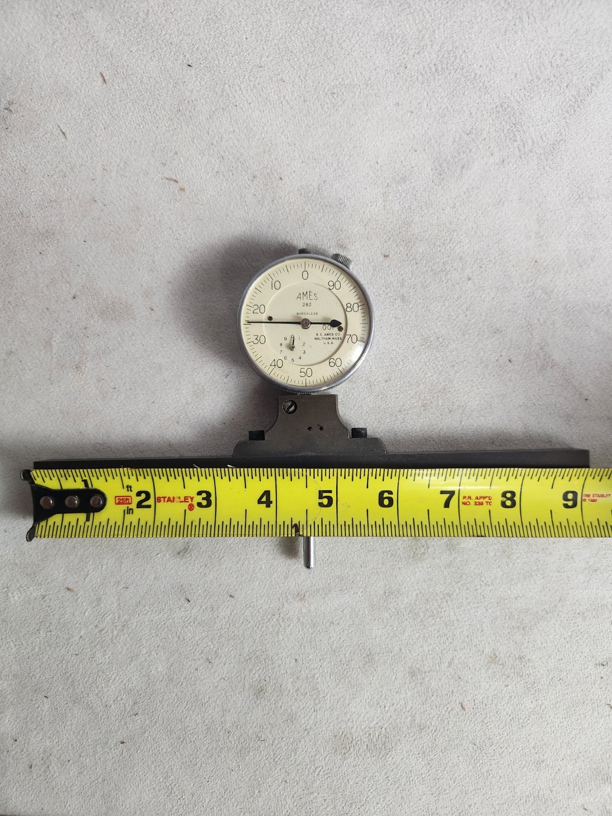 Ames 9" Base Dial Depth Gauge .001" w/ Case