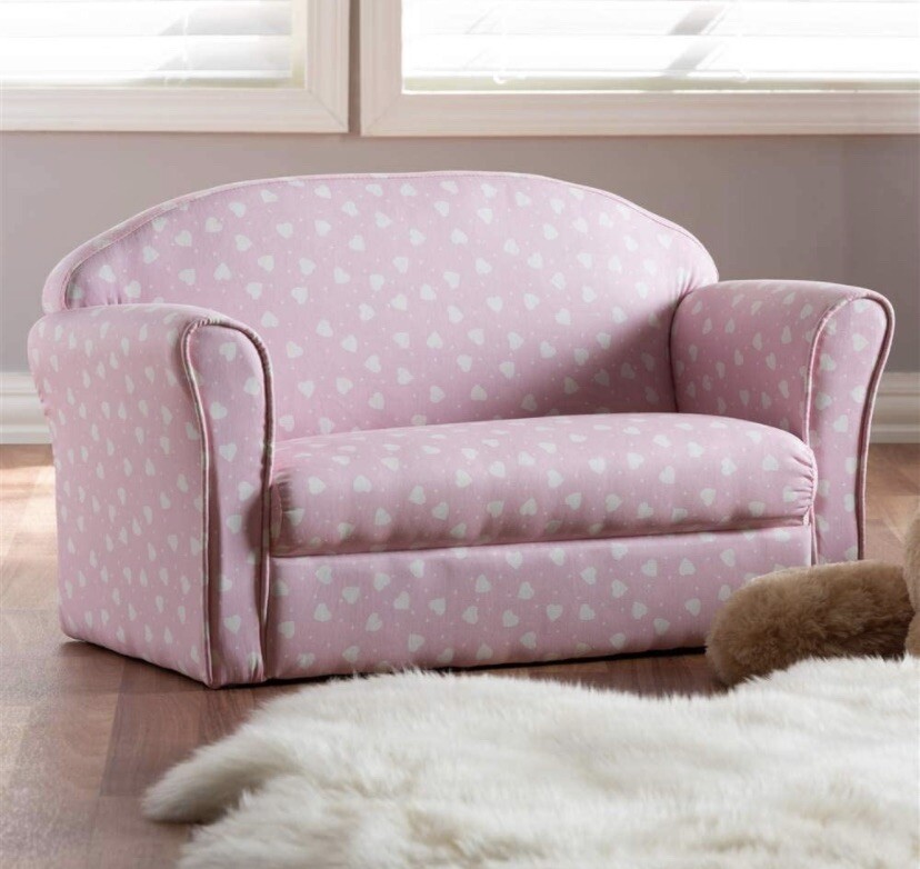 Baxton Studio Erica Modern & Contemporary Pink & White Heart Patterned Kids Sofa