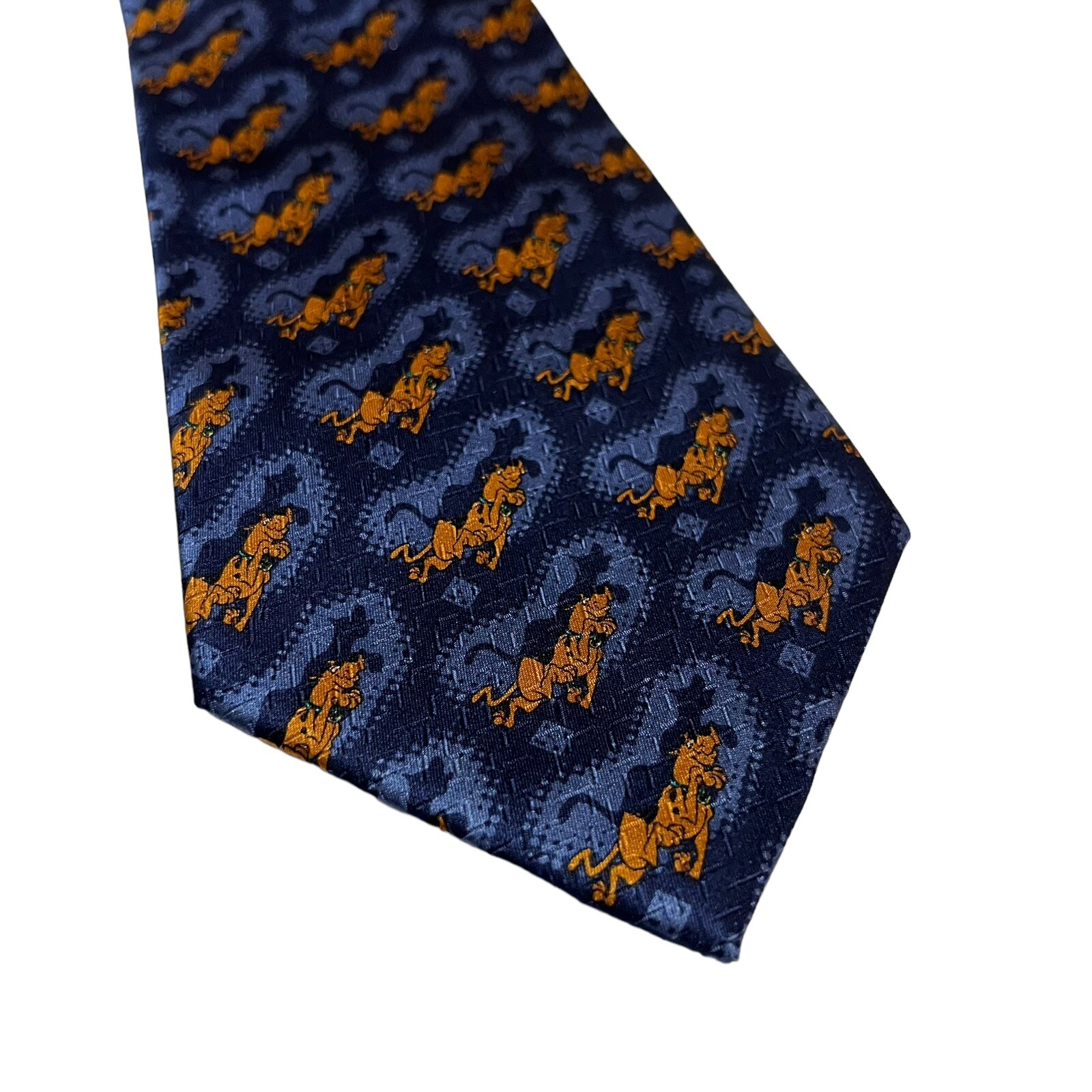 Cartoon Network Vintage Blue Brown Dog Scooby-Do! Pattern Silk Mens Neck Tie 59”