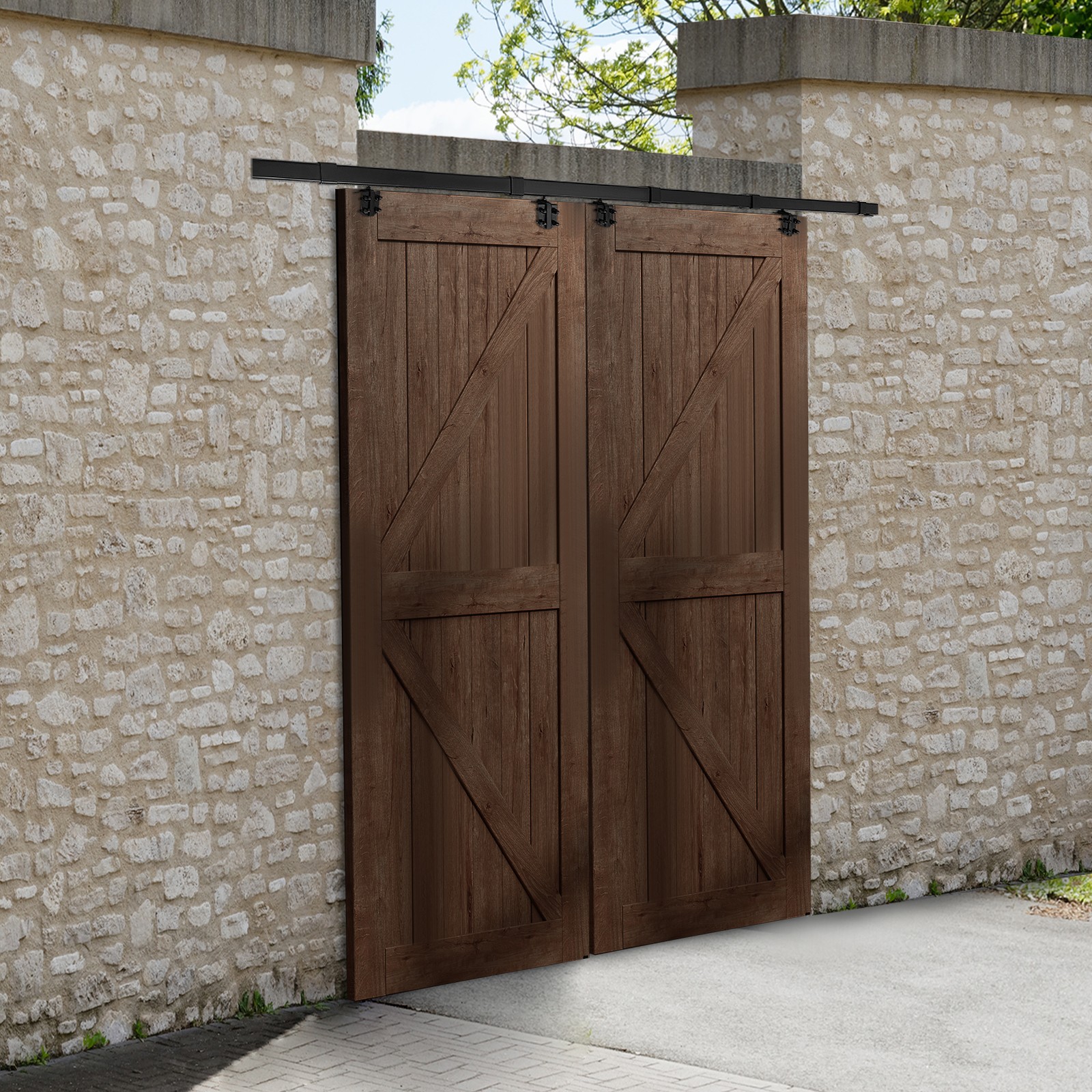 8ft Outdoor Double Sliding Barn Door Track Wooden Door Track Heavyduty Box Track