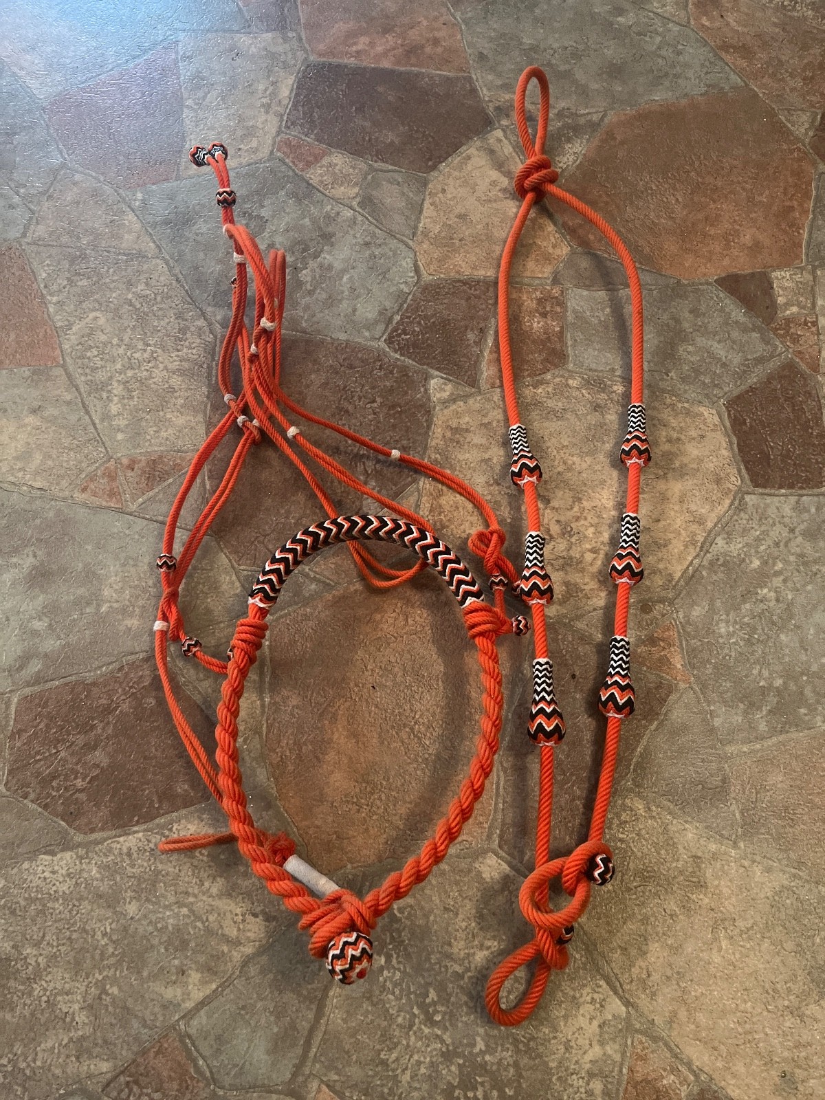 Custom Bosal/Rienda Set Orange and Black/ Bosal Charro Cabresto Headstall