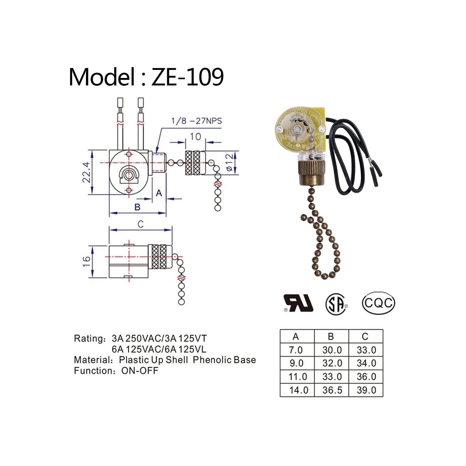 Pull Chain Light Switch for Ceiling Fans and Lamps - 2 Pcs Bronze Replacement